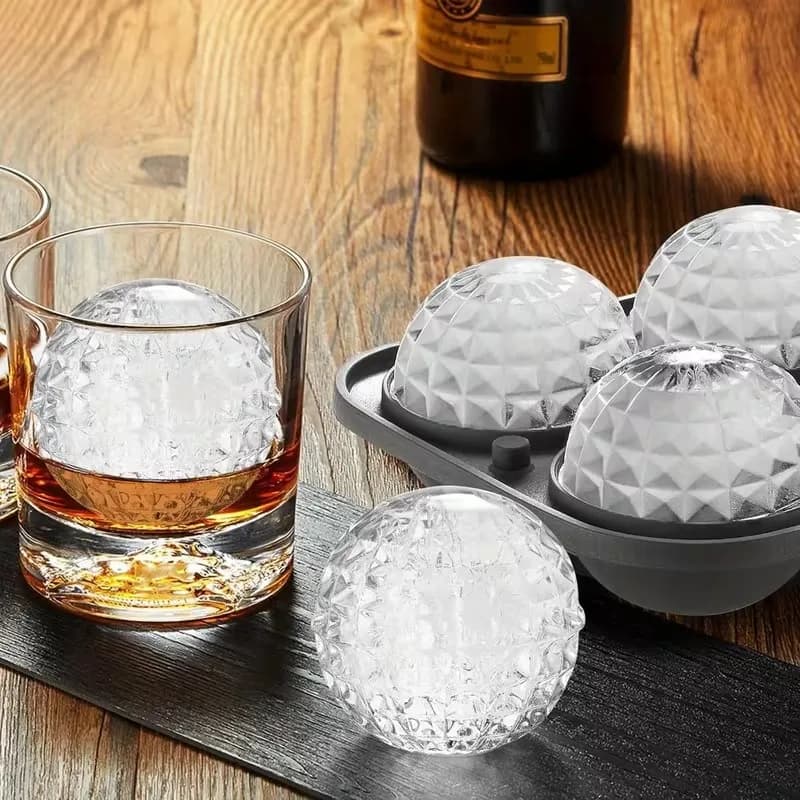 Stampo in silicone per palline di ghiaccio (1/2/4 pezzi) con imbuto, vassoio riutilizzabile per cubetti di ghiaccio per whisky, ideale per feste in casa, cucina, bevande fredde, produttore di ghiaccio