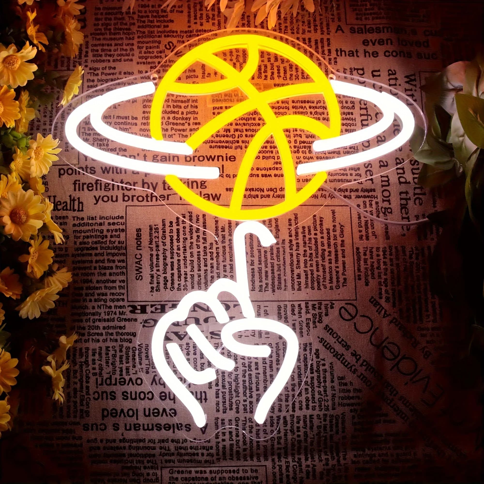 Insegna al neon da basket rotante, alimentata tramite USB da 5 V con interruttore dimmerabile, camera da letto, bar, club, sala giochi, decorazione da parete per salotto