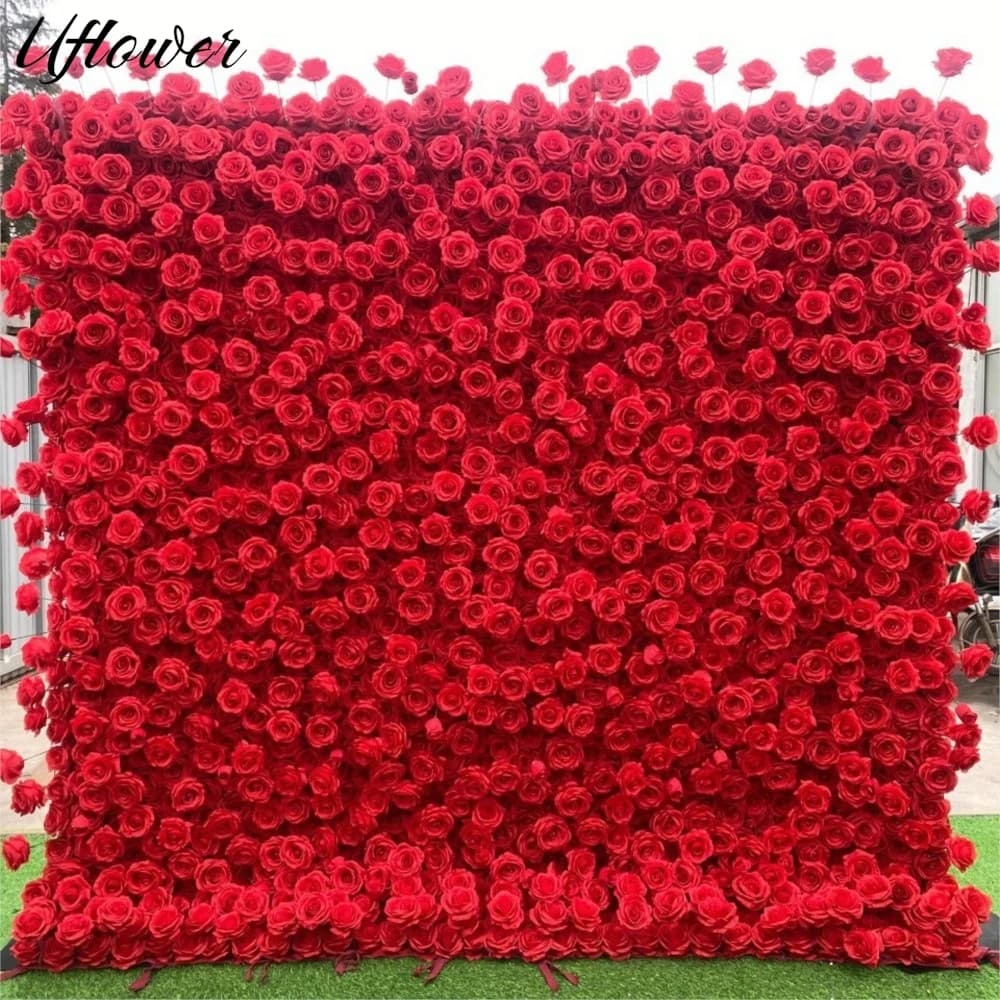Uflower Red Rose 5D Panno Fiore Parete Fondale di nozze Tessuto Tenda appesa Finestra floreale Vetrina Decorazione di oggetti di scena per eventi di feste