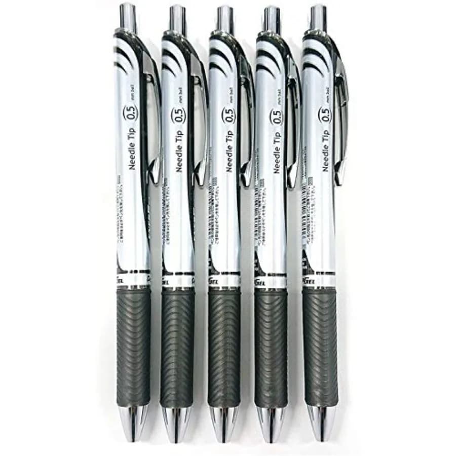 EnerGel Deluxe RTX Retractable Liquid Gel Pen, 0.5mm, Fine Line, Needle Tip, Black Ink-Value set of 5