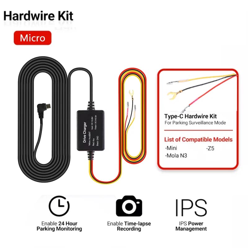 for DDPAI 12/24V Type-C USB Car Charger 4M Hard Wire Hardwire Kit for DDPAI Mini 5/ Z40 / Z50 / Mola N3 Pro Dash Cam