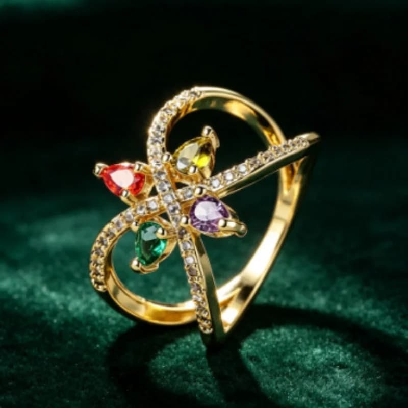 2026 New Women's Light Luxury Four Color Waterdrop Color Zircon Cross Ring Irregular Double Layer Design Trendy Accessory