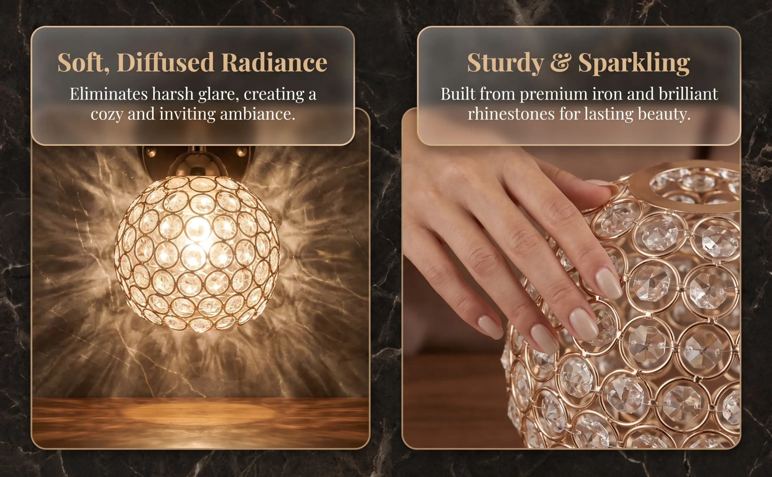 Crystal Lampshade Ceiling Light Cover Wall Floor Lamp Shade Natural Diffuse Glow for Bedroom Decor