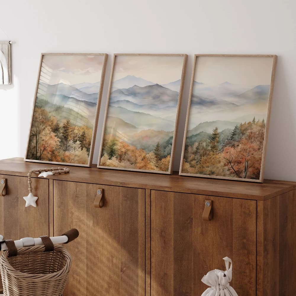 3pcs frameless 3 Piece Japandi Landscape Artpiece Nature Triptych Wall Art Scandinavian Canvas Art Japan Set of 3 Art Piece for