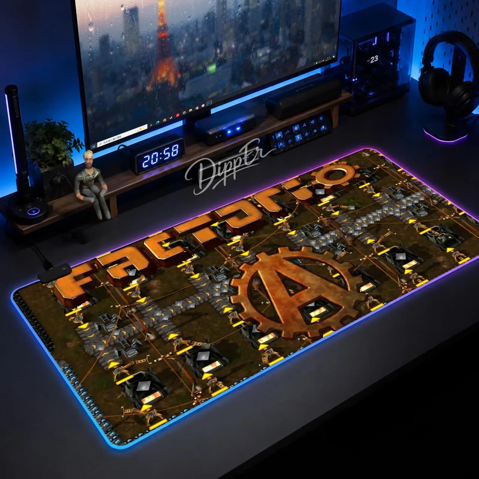 Tappetino per mouse A-Factorio di grandi dimensioni con LED luminosi, tappetino da tavolo XXL da gioco, tappetino in gomma antiscivolo con retroilluminazione