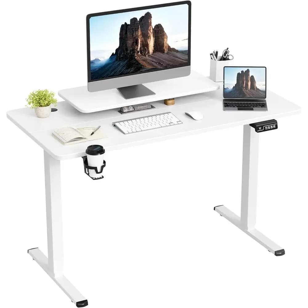 White Height Adjustable Desk 47x24 with Home and Office Monitor Support