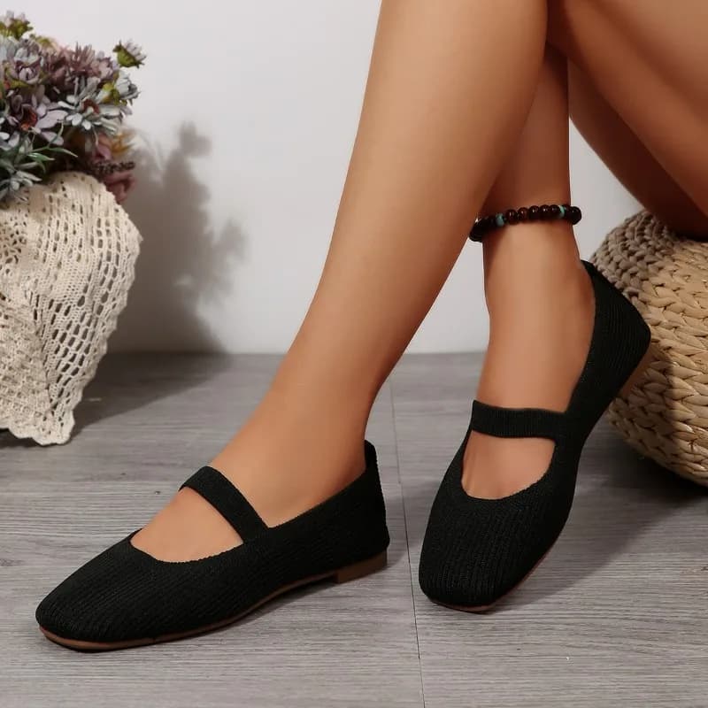 Women Casual Knitted Ballet Flats Shoes Comfortable Anti-slip Strap Loafers Mary Jane Lightweight Daily Walking Sneakers