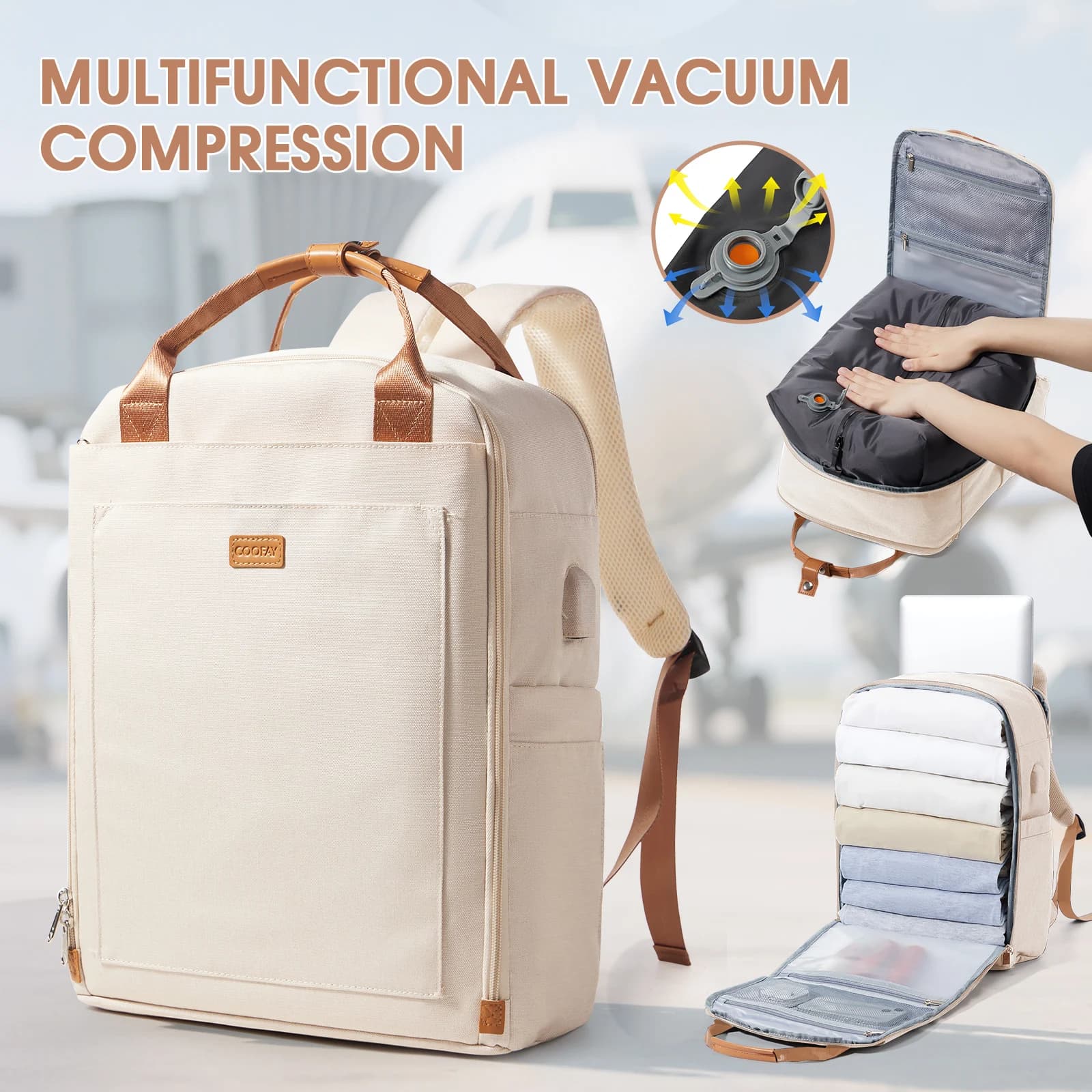 Zaino sottovuoto Bagaglio a mano con pompa Bagaglio a mano Zaino da viaggio Zaino per laptop da donna Borsa da trasporto