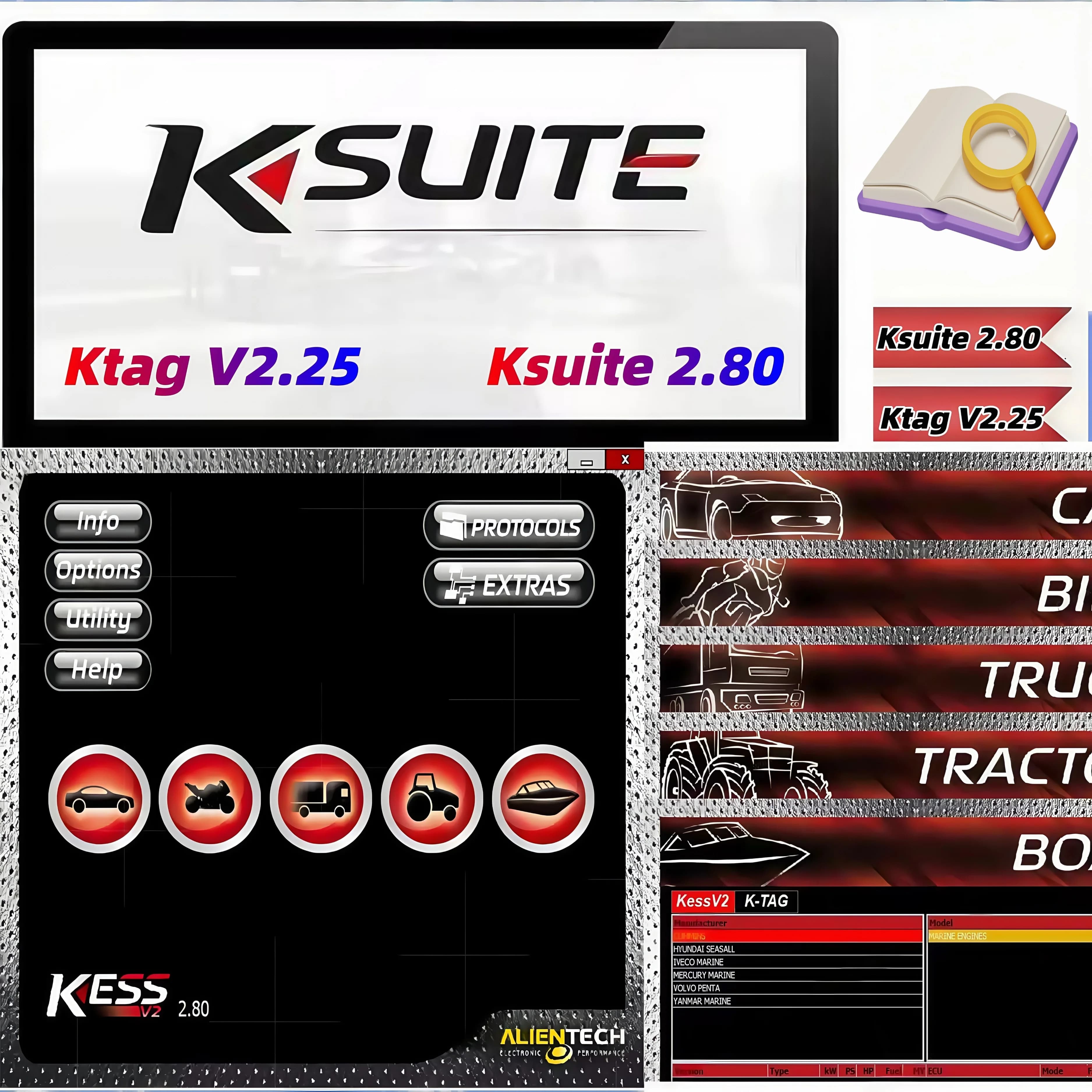 Kit Ufficiale di Programmazione ECU 2025: KSuite 2.80 + KTag V2.25 + KESS V2 V5.017 con RSA Autofix | Strumenti di Diagnostica e Tuning OBD2