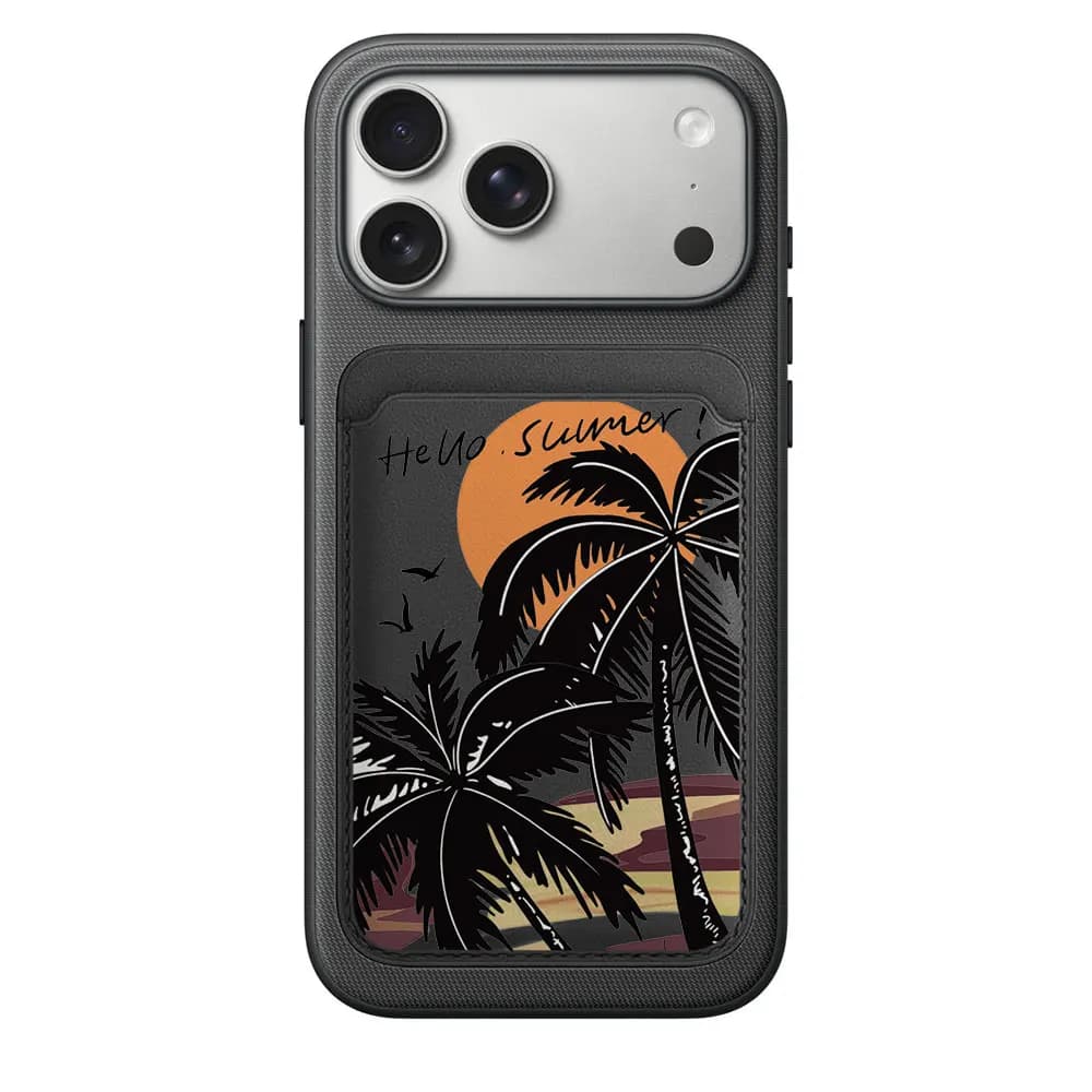 Magnetic Card Holder Sunset Coconut Tree for MagSafe for iPhone 17 Pro Max and Samsung Galaxy S26 S25 Ultra FE