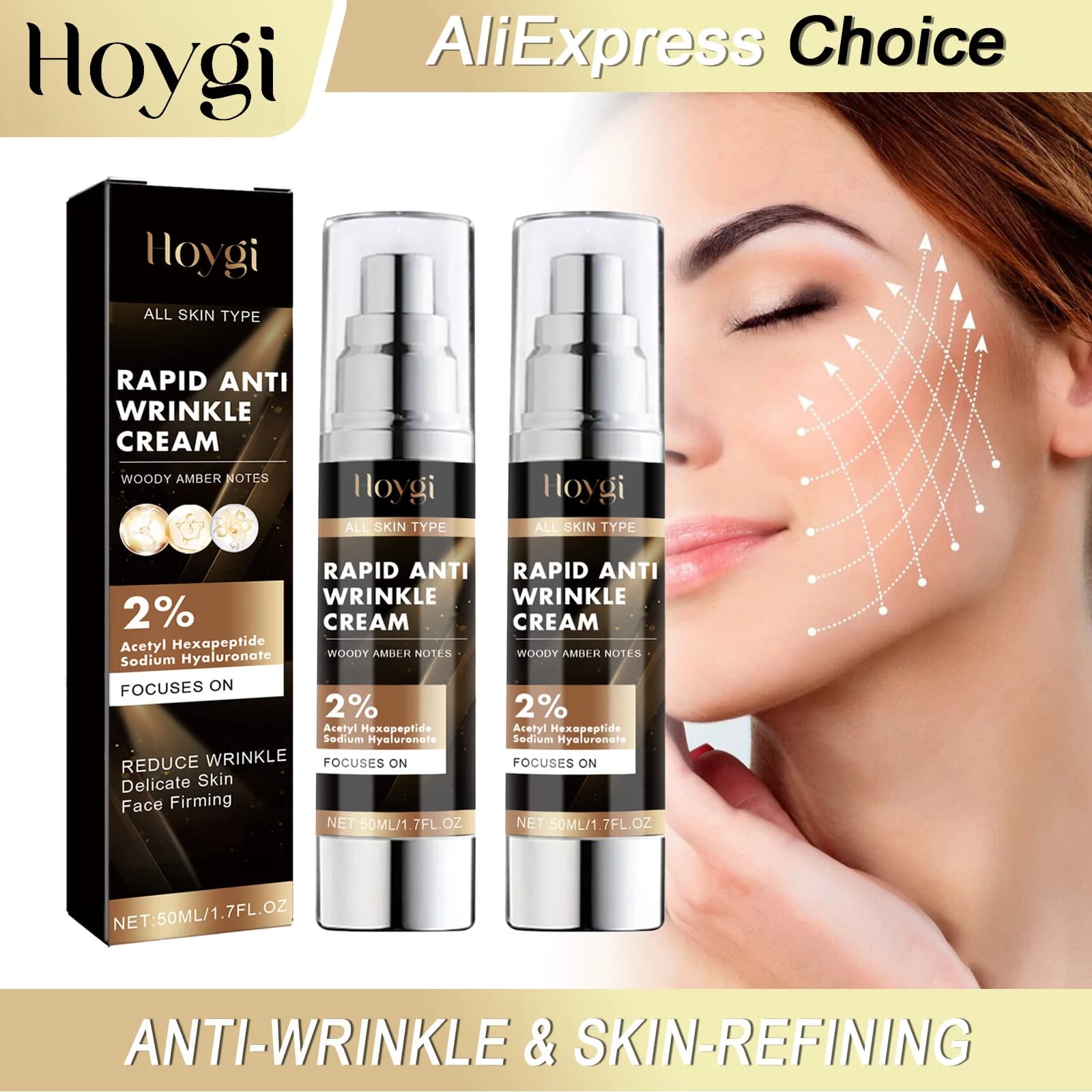HOYGI Crema Antirughe Esapeptide Rassodante Pelle Dissolvenza Linee sottili Nutriente Schiarente Assorbimento Rapido Ringiovanimento Cura 50ml