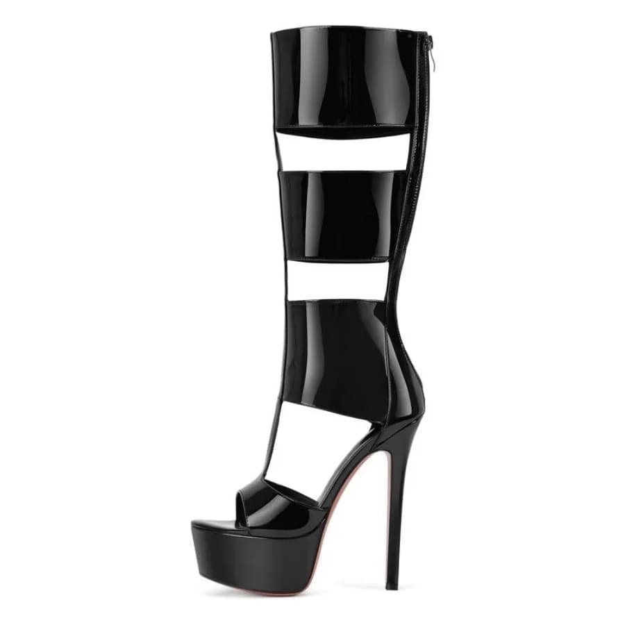 Richealnana Women's Gladiator Knee-High Platform Heels-Stiletto Peep Toe Boots with Back Zipper for Club, Prom, Dance, Sexy