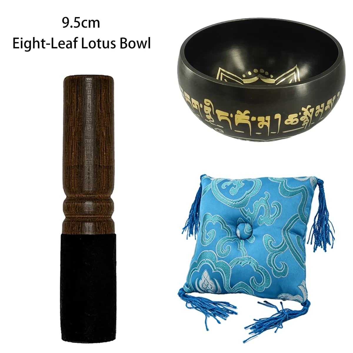 Miwayer Nepalese Singing Bowl Set 9.5cm, Black-Gold Eight-Petal Lotus with Traditional Forging Craft