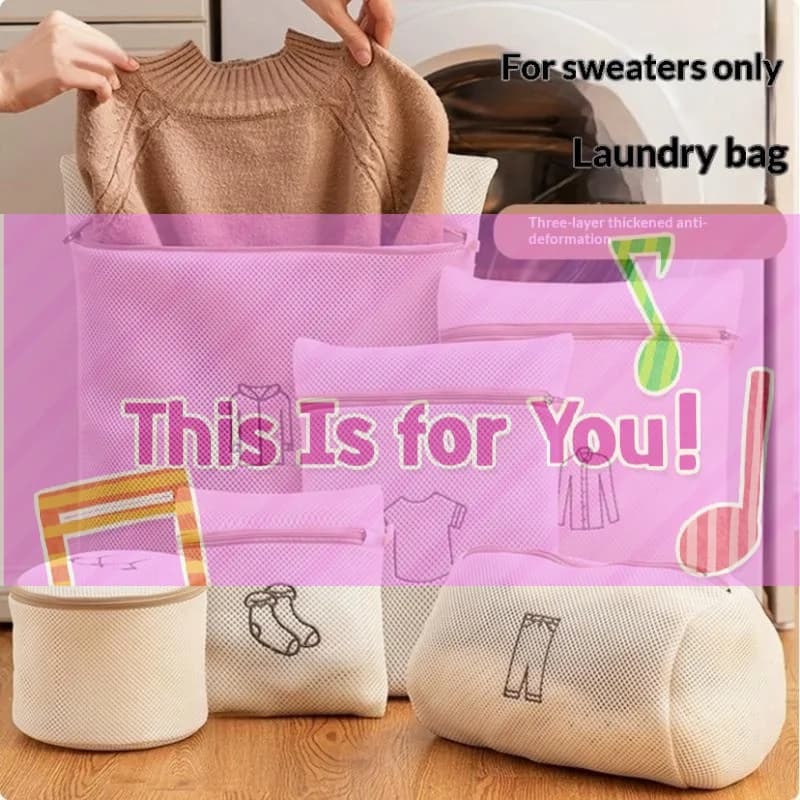 【HMA】Fine Mesh Embroidery Print Laundry Bags Household Clothes Washing Pouches For Washing Machines