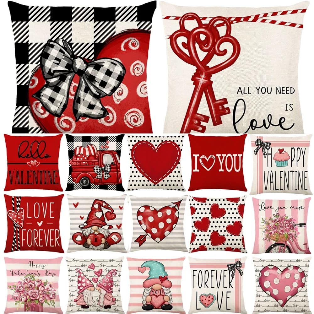 Pack of 4 pillowcases for decorations of san valentino lining for square pillows in linen soft sofa bed cover for pillows in life red pillows