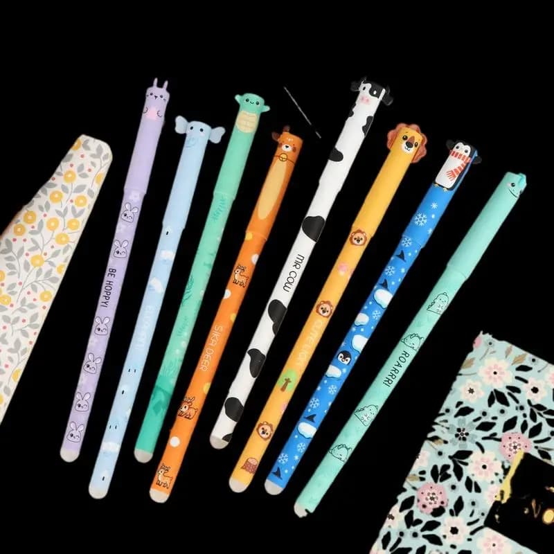 8 Pcs Cartoon Animal Erasable Gel Pens 0.5mm Colorful Ink Ballpoint Pens Smooth Writing For Office School Stationery Supplies