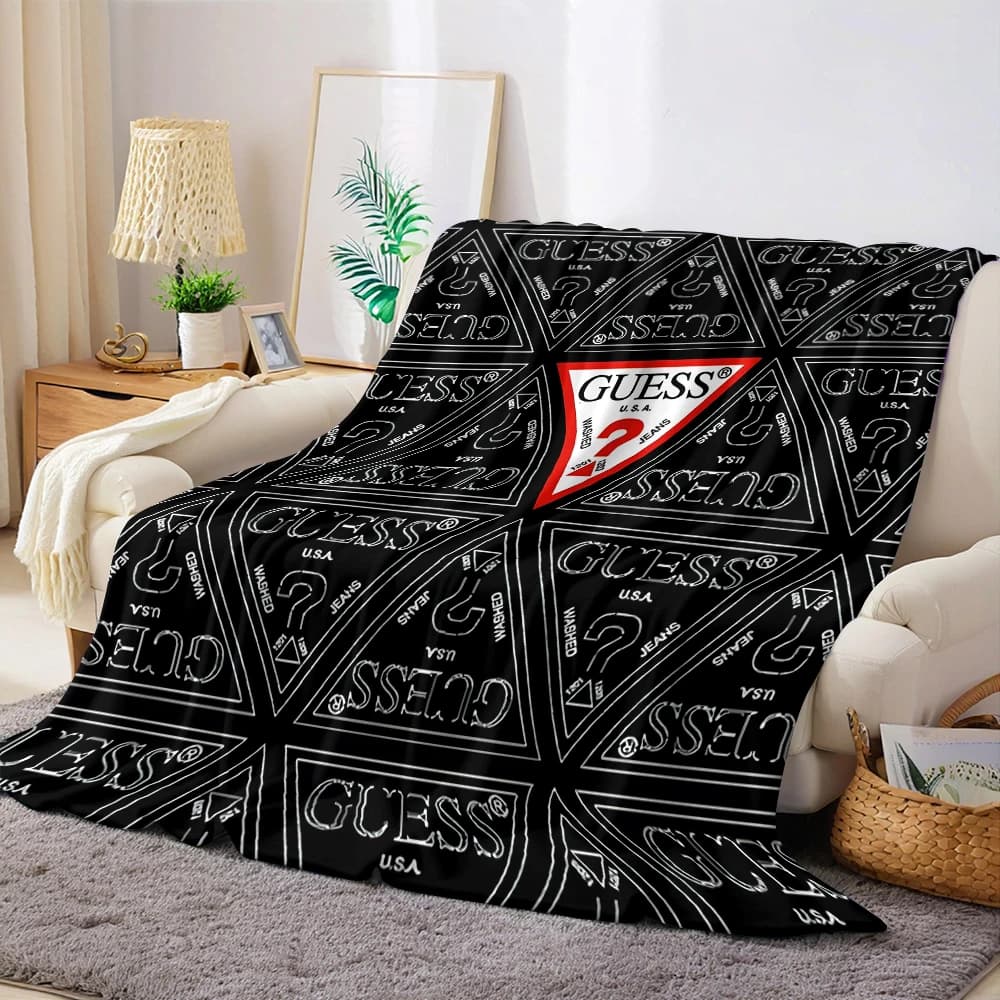 G-Guess-s Triangle Logo Flannel Blanket Warm Soft Halloween Christmas Couch Warm Cozy Decorative Decor Gift for All Season
