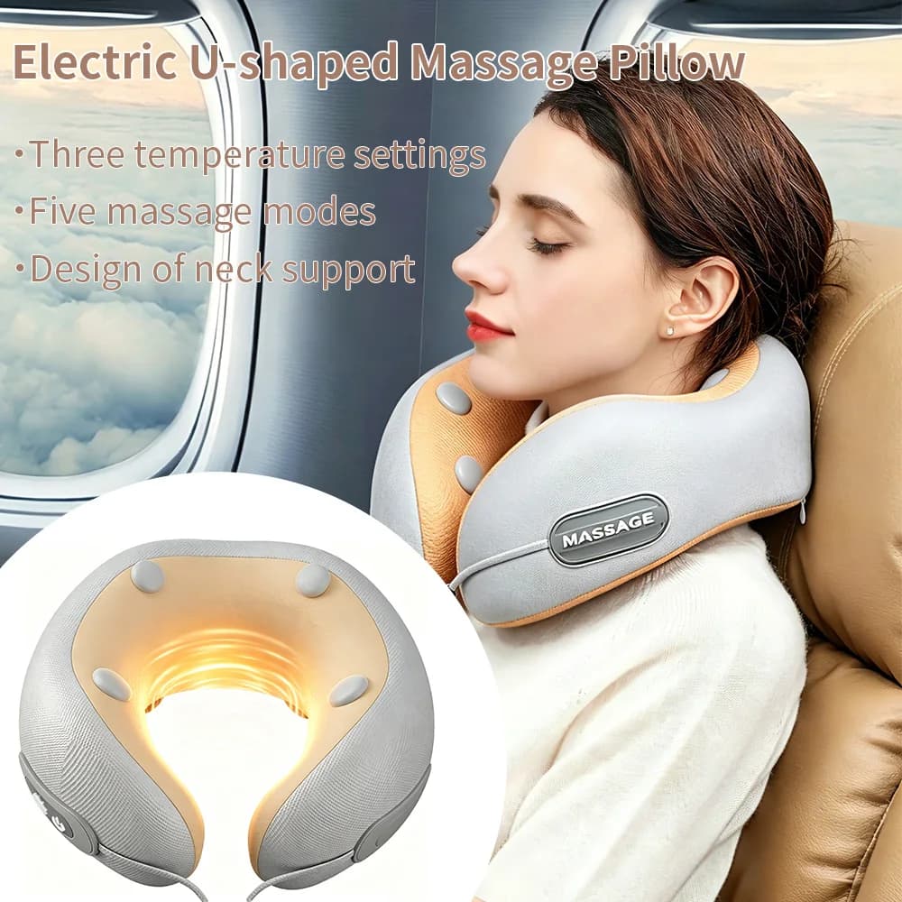 Electric Neck Massager U-Shaped Pillow Heat Vibration 3D Kneading Shiatsu Massage Travel Cervical Pillow Fatigue & Cervical Pain