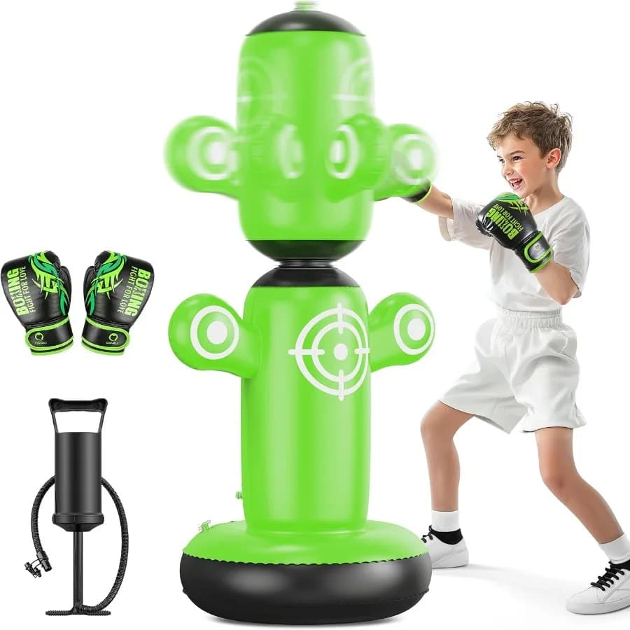 360° rotating inflatable boxing bag for 64 large dimensions with adjustable gloves Hand pump included 6 target areas for interactive
