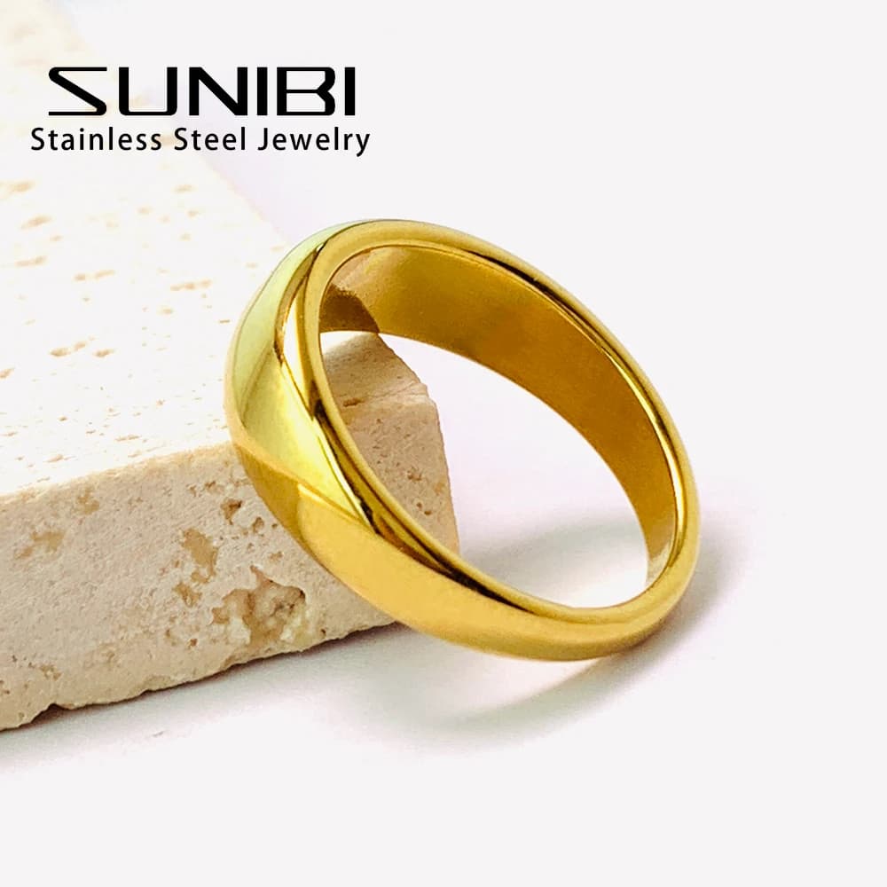 Anello da donna semplice in acciaio inossidabile con curvo lucido color oro, ornamenti per feste punk francesi per donna Dropshipping all'ingrosso