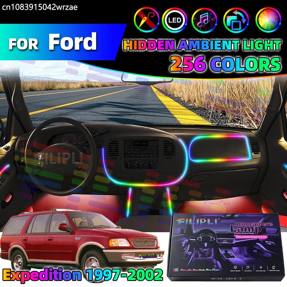 Kit di illuminazione ambientale per interni auto 6 in 1 per Ford Expedition anni 1997-2002, strisce luminose a LED con controllo tramite app.