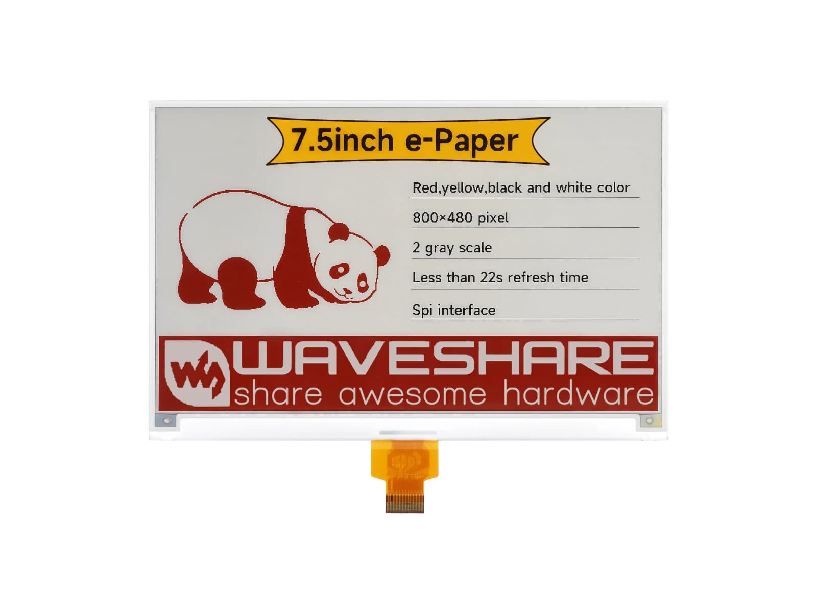 Waveshare 7.5inch e-Paper display (H), 800x480, Red/Yellow/Black/White, E-ink display for Raspberry Pi/Jetson Nano/Audio/ESP32