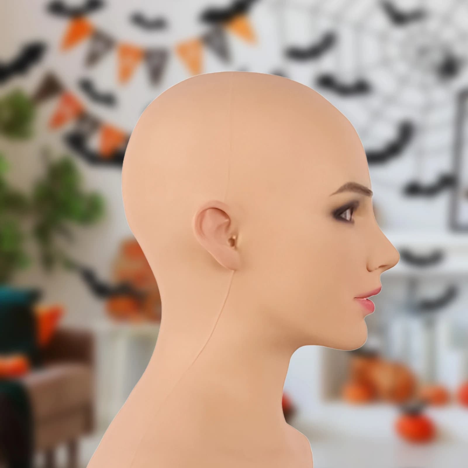 Halloween Costume Mask Bald Beauty Latex Head Cover Funny Face Prop for Adults Party Cosplay Stage Performance Durable Gear