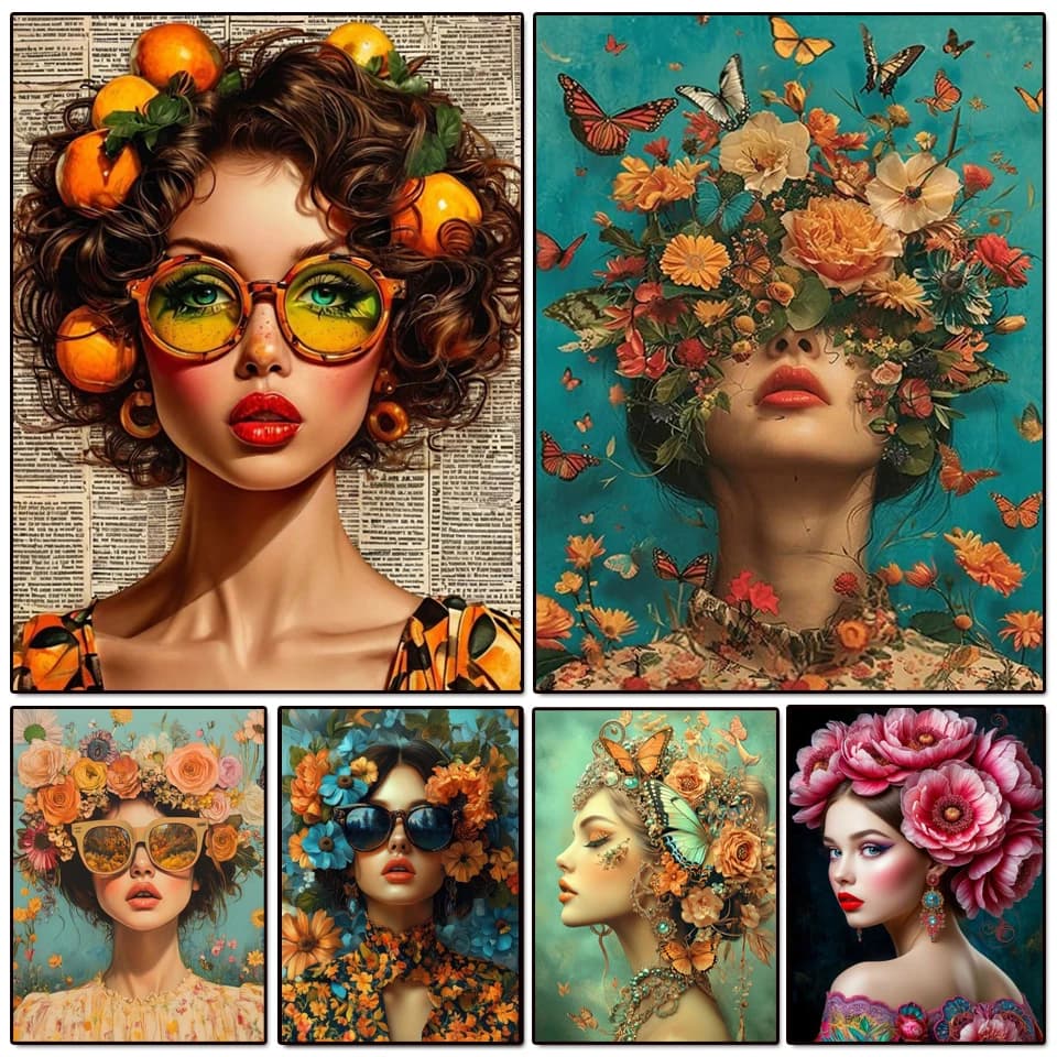 Kit Pittura Diamante 5D Fai da Te, Nuovo Design Fiori e Farfalle, Mosaico Completo con Diamanti Rotondi, Ricamo con Strass, Decorazione Artistica per la Casa