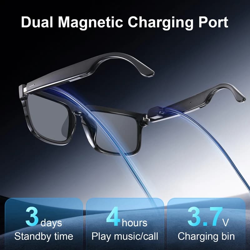 Occhiali audio Bluetooth intelligenti Altoparlanti e microfono HD alla moda per musica e chiamate wireless Occhiali da sole UV400 con custodia di ricarica magnetica