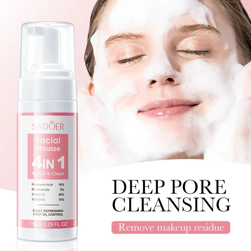 SADOER 4 in 1 Mousse per il viso Schiuma per il lavaggio del viso Detergente per il viso Idratante Sbiancante Idratante Pulizia del viso Cura della pelle