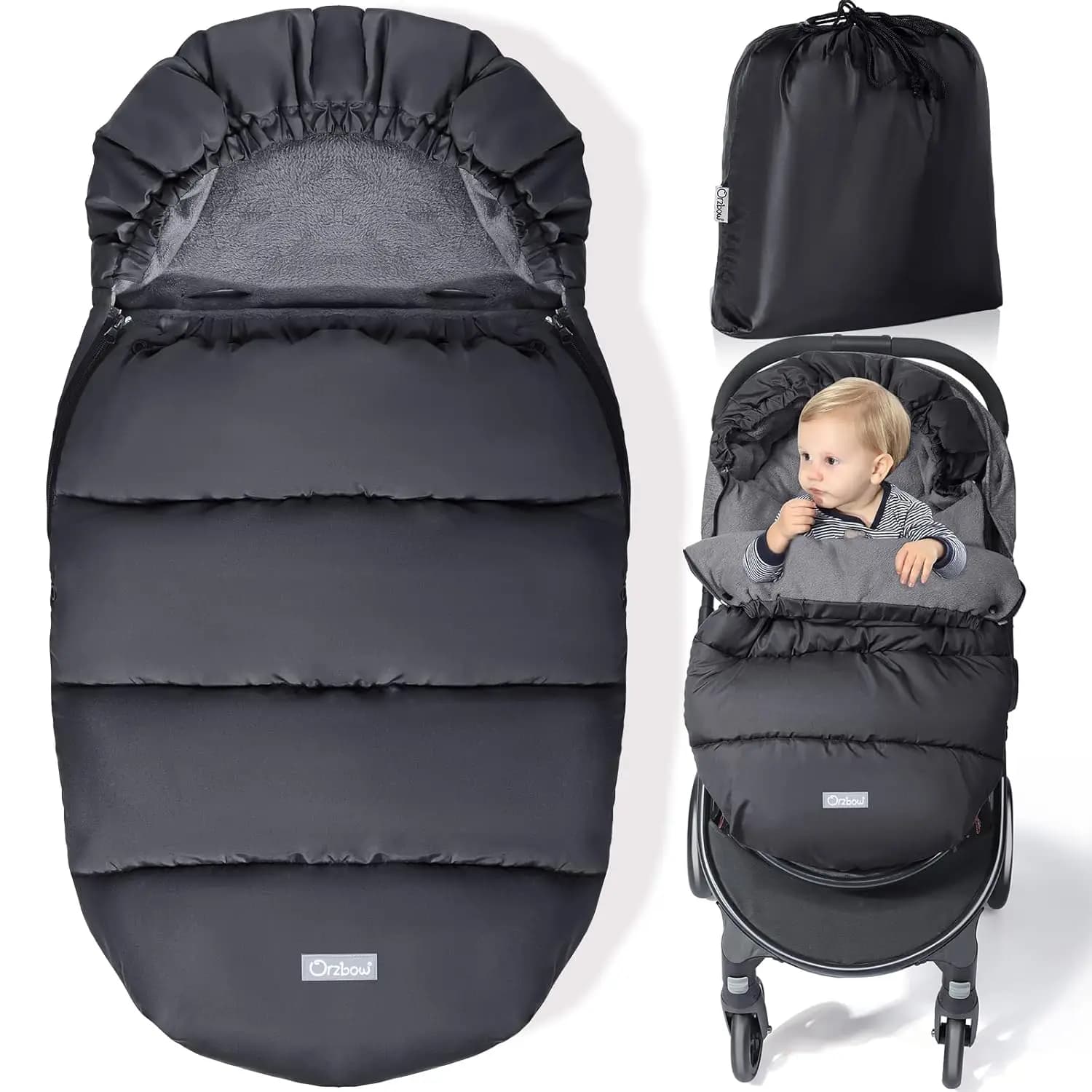 Winter Universal Nanna Bag for Stroller, Warm and Raincoat in Pile, Windproof, Black