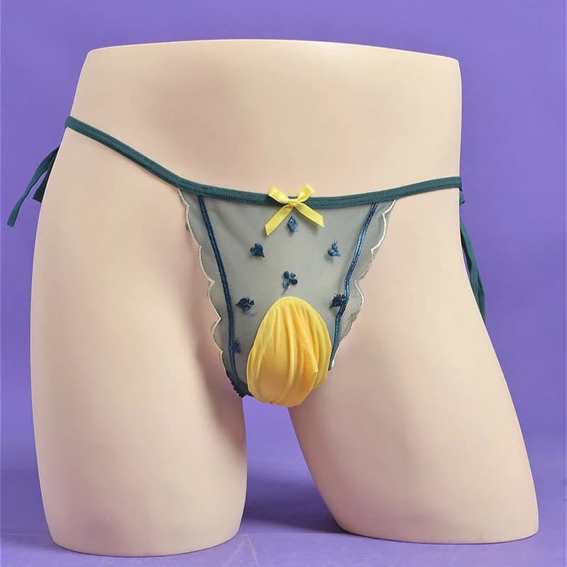 Sexy Lingerie Mens Strap Oil Shiny Sheath Thongs Male Sissy Pouch T-shaped Panties Underwear Transparent Bow G String Free Size