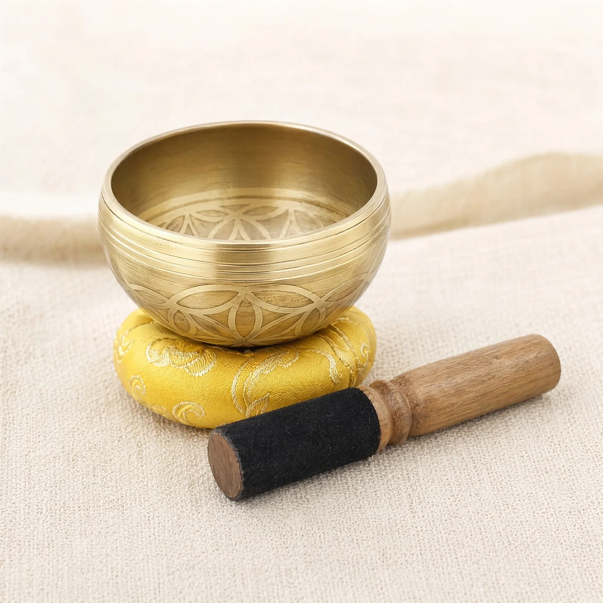Miwayer Flower of Life Tibetan Singing Bowl Set Meditation Bowl for Yoga Stress Relief Prayer Mindfulness Healing Gift
