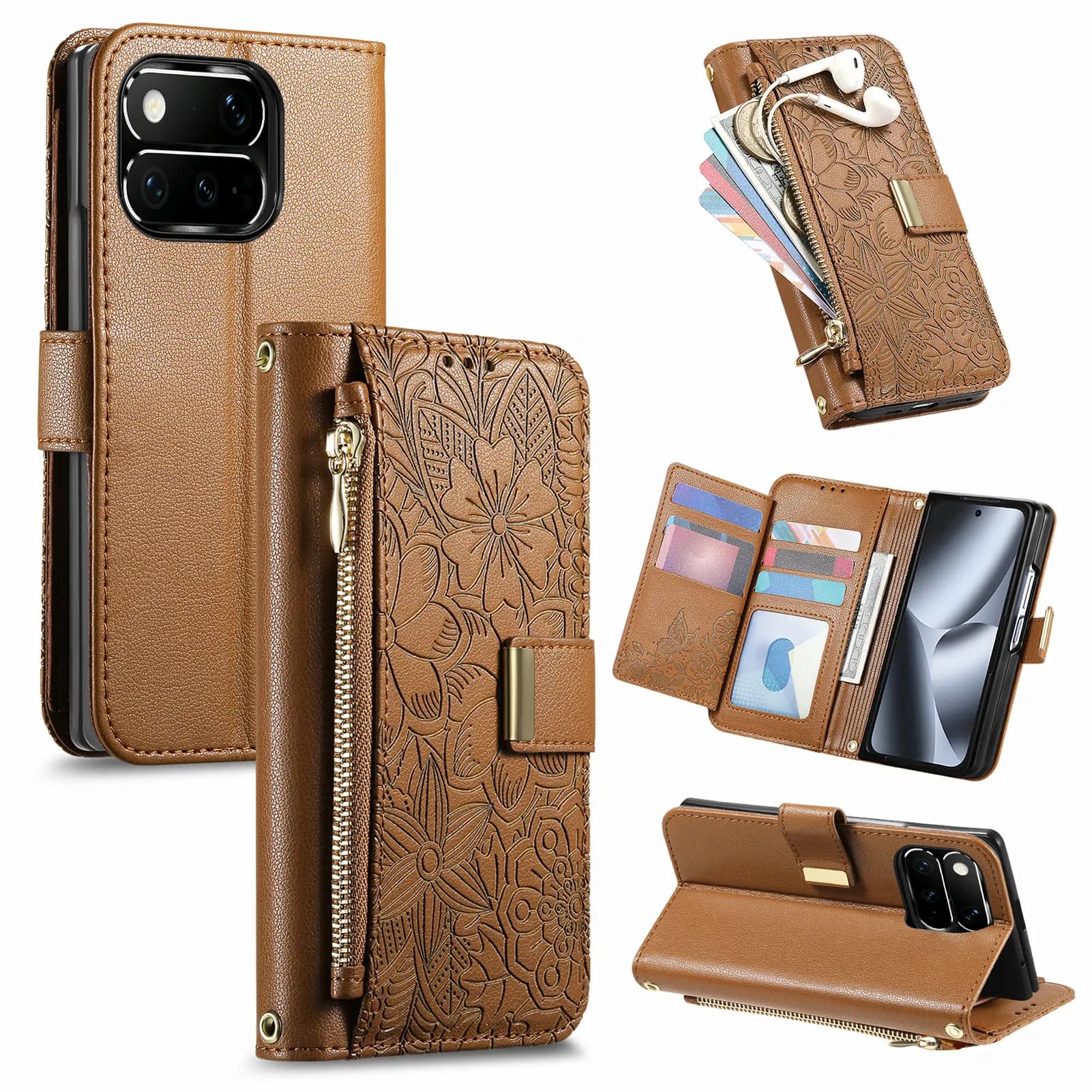 Flip Embossed Cards Solt Wallet Leather Phone Case for Google Pixel 11 Pro Fold Shockproof Comfortable Grip Book Stand Cover