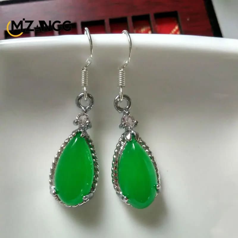 Natural Chinese Full Green Jade Earrings Hand Carved Water Drop Earrings Fashion Charm Jewelry Lucky Lady Wedding Souvenir