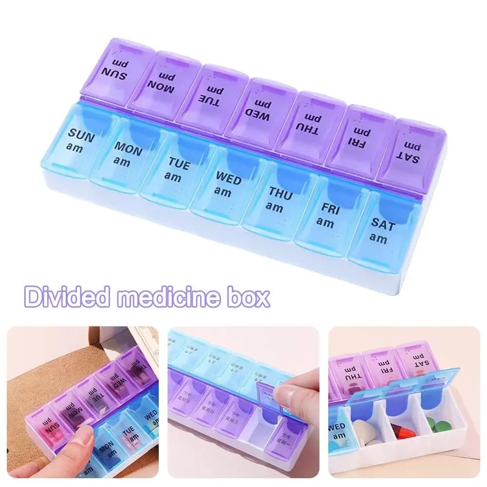 New 7-Day Weekly Pill Box Double Row Moisture-proof Tablte Dispenser 14 Grid First-Aid Kit Container