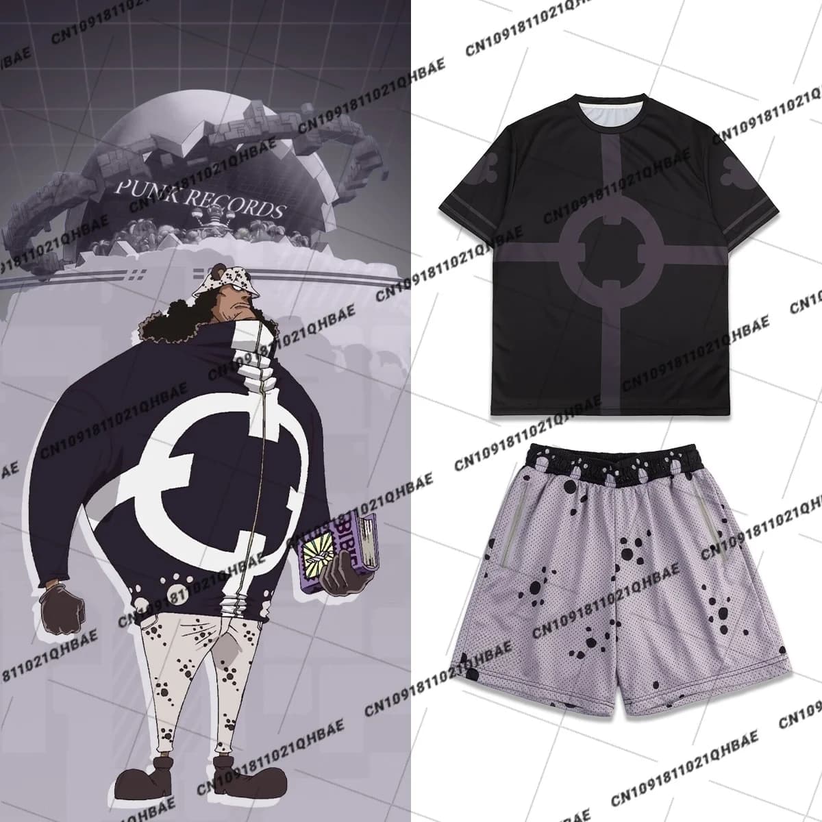 New Egghead Island Bartholemew Kuma Anime Enthusiasts Cosplay Costume Men Fashion Leisure Sports Set Oversized Tshirt Shorts Set