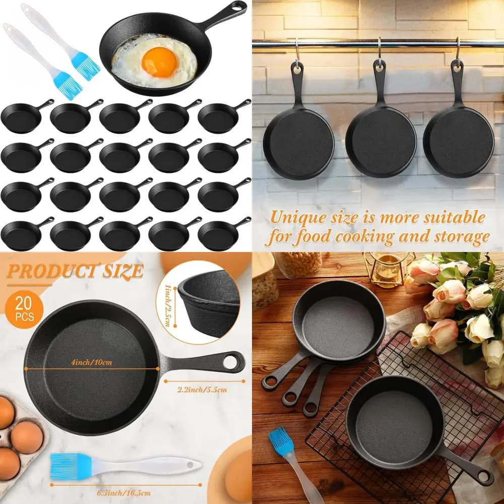 Set mini non-stick cast iron pans - 20 4 inch black iron pans with small eggs and more