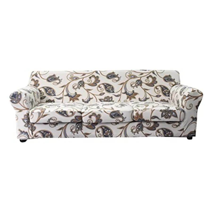 4 Pcs Stretch Sofa Couch Covers for 3 Cushion Couches Printed Sofa Slipcover with 3 Separate Seat Cushion Covers Washable Sofa