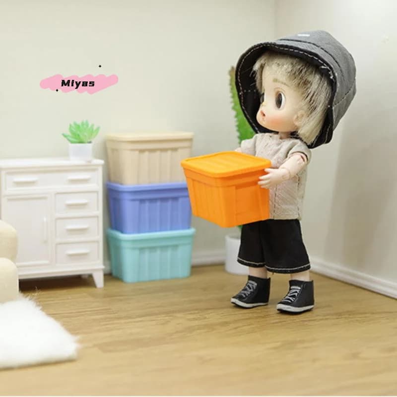 1Pcs 1/12 Scale Mini Color Storage Box with Lid for Dollhouse Model Home Decor Micro Scene Ornaments Dolls House Props