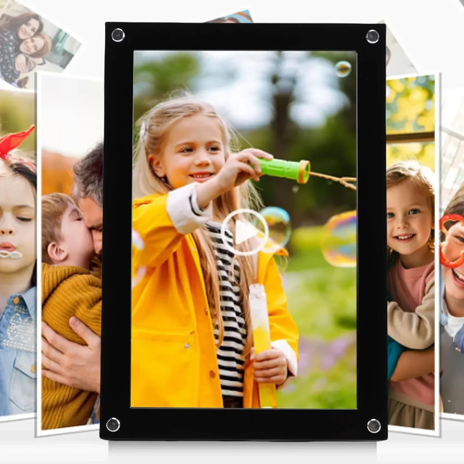 Cornice digitale per foto in acrilico con WiFi, 32GB di memoria, schermo touch HD da 10.1 pollici per FRAMEO Cloud, condivisione foto e video