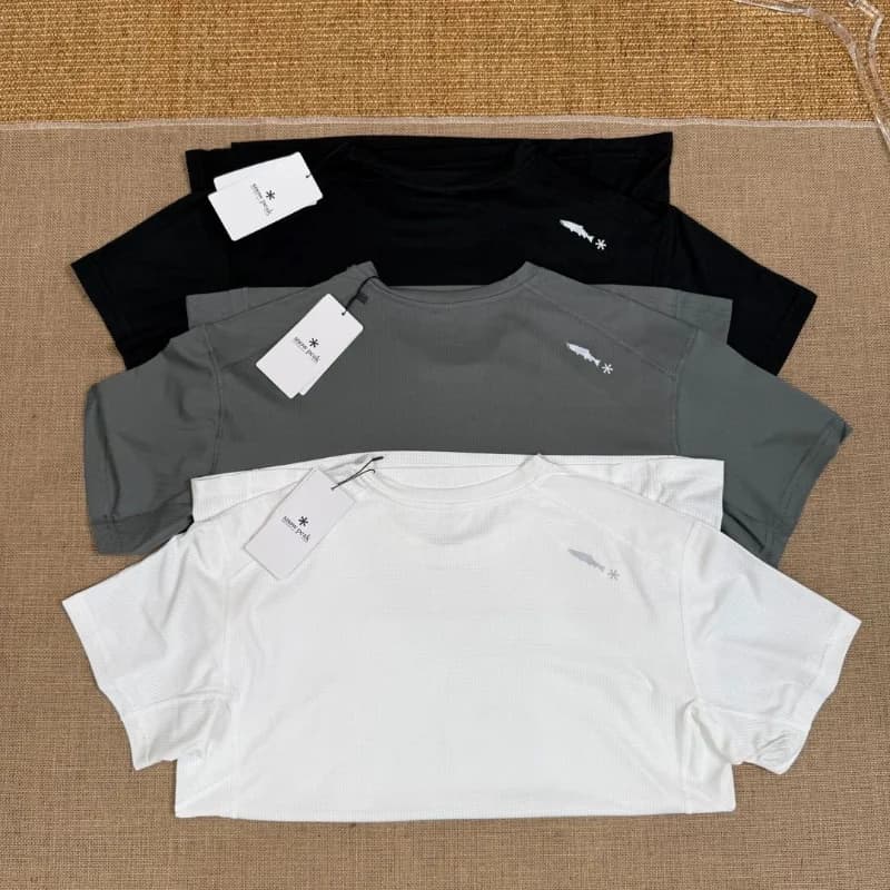 snow peak Plaid Round Neck Sports Men T Shirt Lightweight Quick Dry Breathable Outdoor Hiking Jogging Gym Fitness Daily Walking