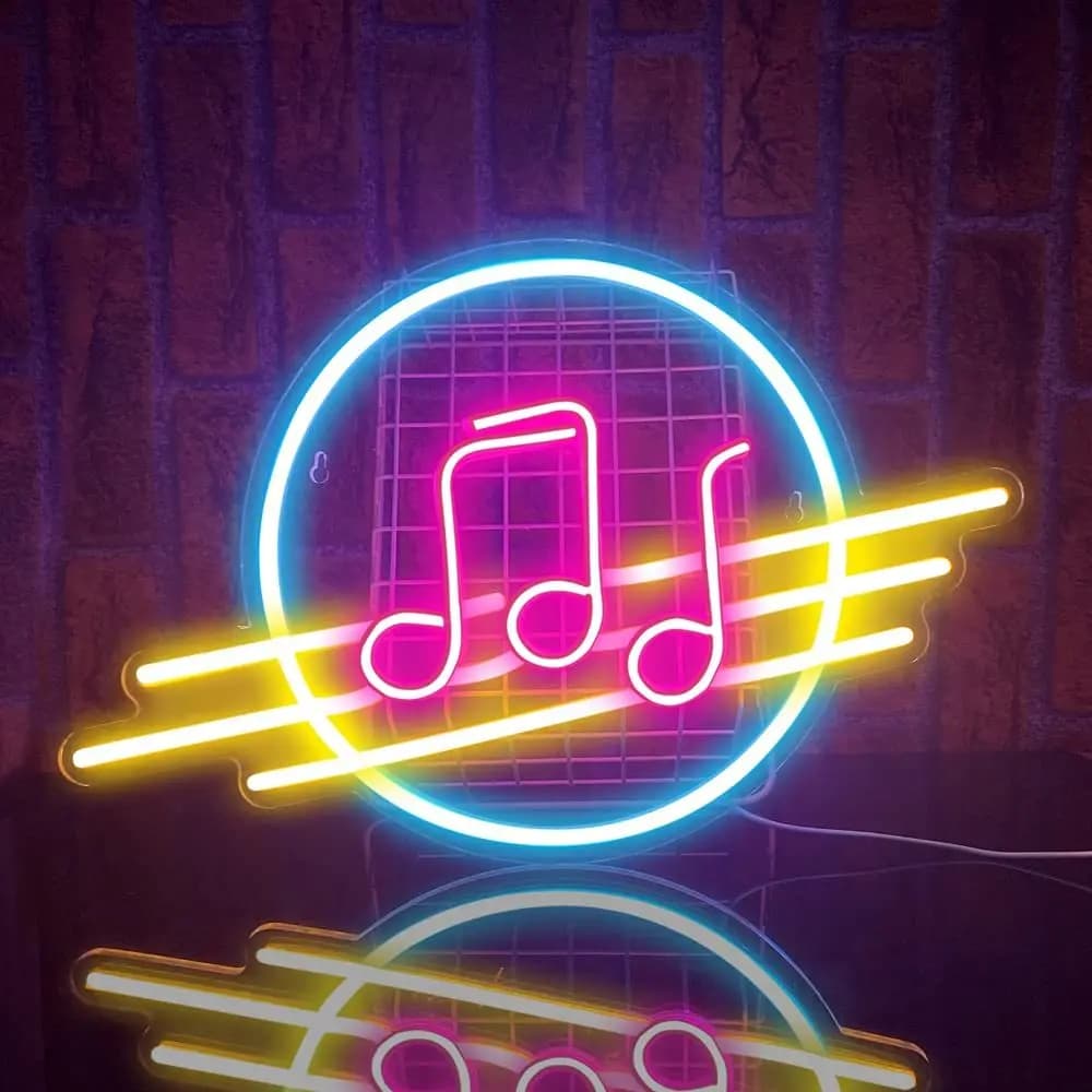 Insegna al Neon con Simbolo Musicale, Alimentazione USB, con Interruttore Dimmerabile, Adatta per Sale Musicali, KTV e Sale da Concerto