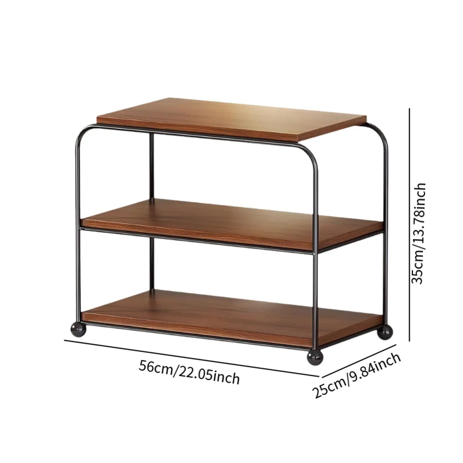 Table Shelf with Caster Wooden Storage Rack Bathroom Organizer Countertop Shelving for Bedroom Apartment Kitchen Dresser Office