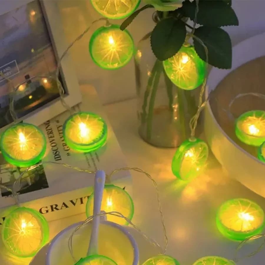 1 stringa di luci a forma di fette di lime, 20 LED, luci fatate bianche calde alimentate a batteria per la decorazione di feste di matrimonio e camere da letto