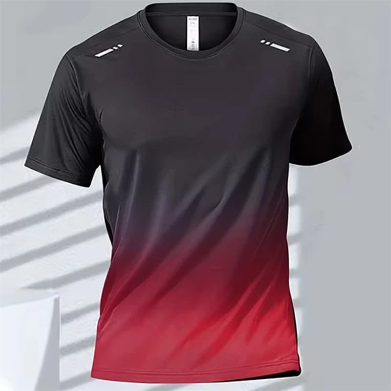 Summer Men's T-Shirts Sports Fitness Sportswear Quick-Drying Gradient Short Sleeve Tops Outdoor Basketball Training Running