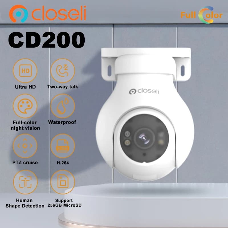 Closeli CD200 Telecamera esterna da 8 MP Visione notturna a colori PTZ da crociera Rilevazione della forma umana Conversazione bidirezionale Impermeabile