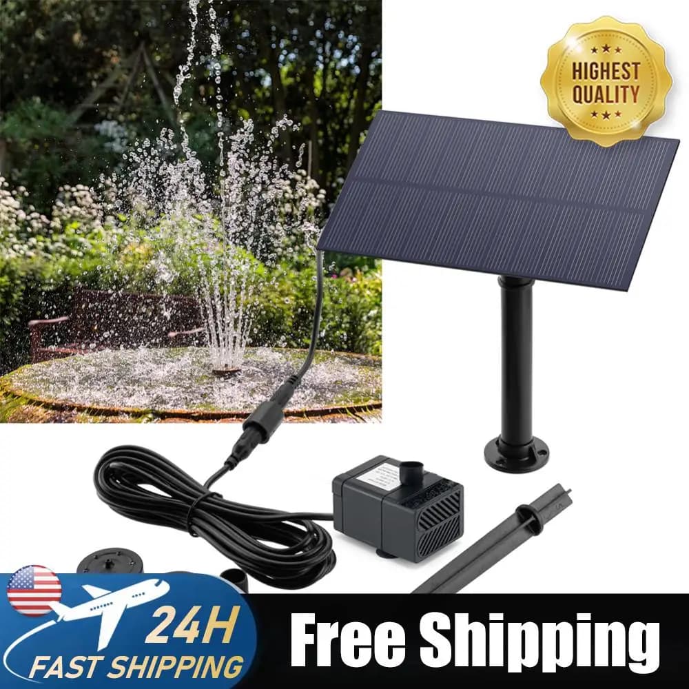 Pompa per Fontana Solare 5W 5V con Pannello e Picchetto, Sistema di Irrigazione per Giardino a Risparmio Energetico 180L/h, Kit per Piscina