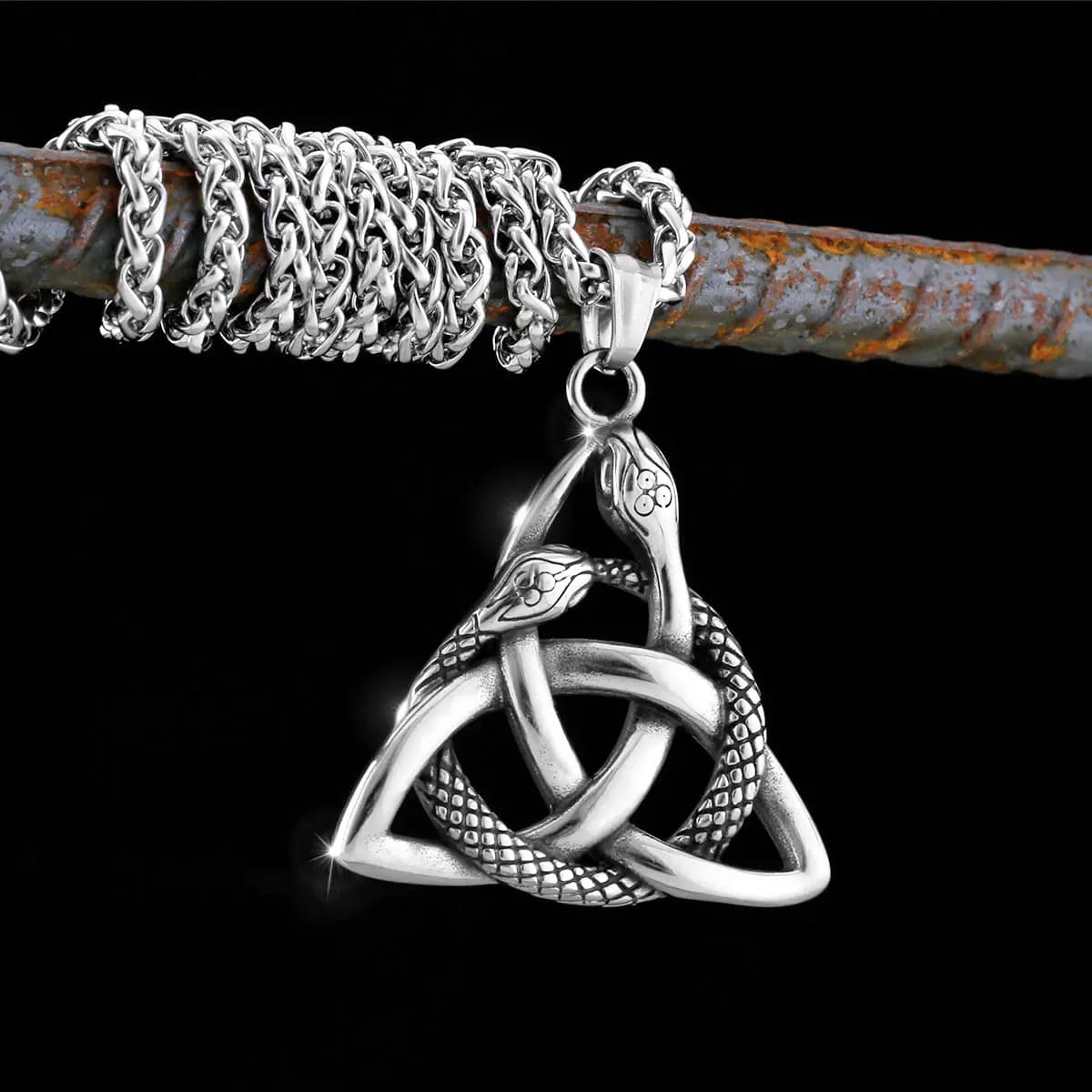 Vintage Viking Nordic Roadtail Snake Triangle Stainless Steel Double Snake Pendant Odin Jewels Hip Hop