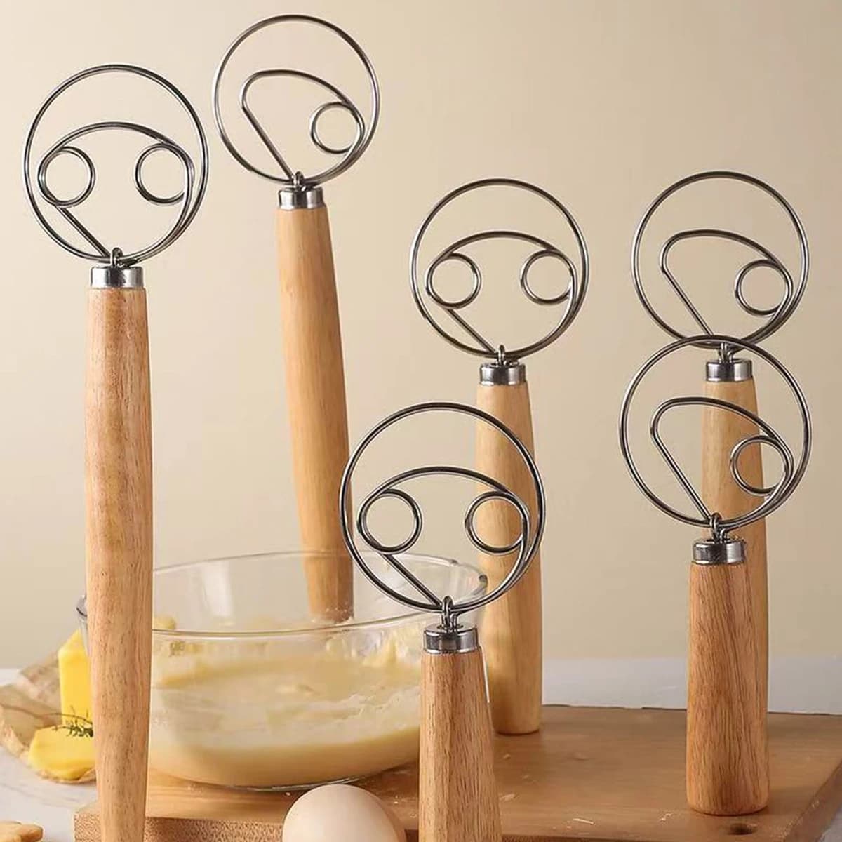 10 inch Danish stainless steel dough blender in Dutch style bread kneader wooden handle kitchen utensils blender Artisian